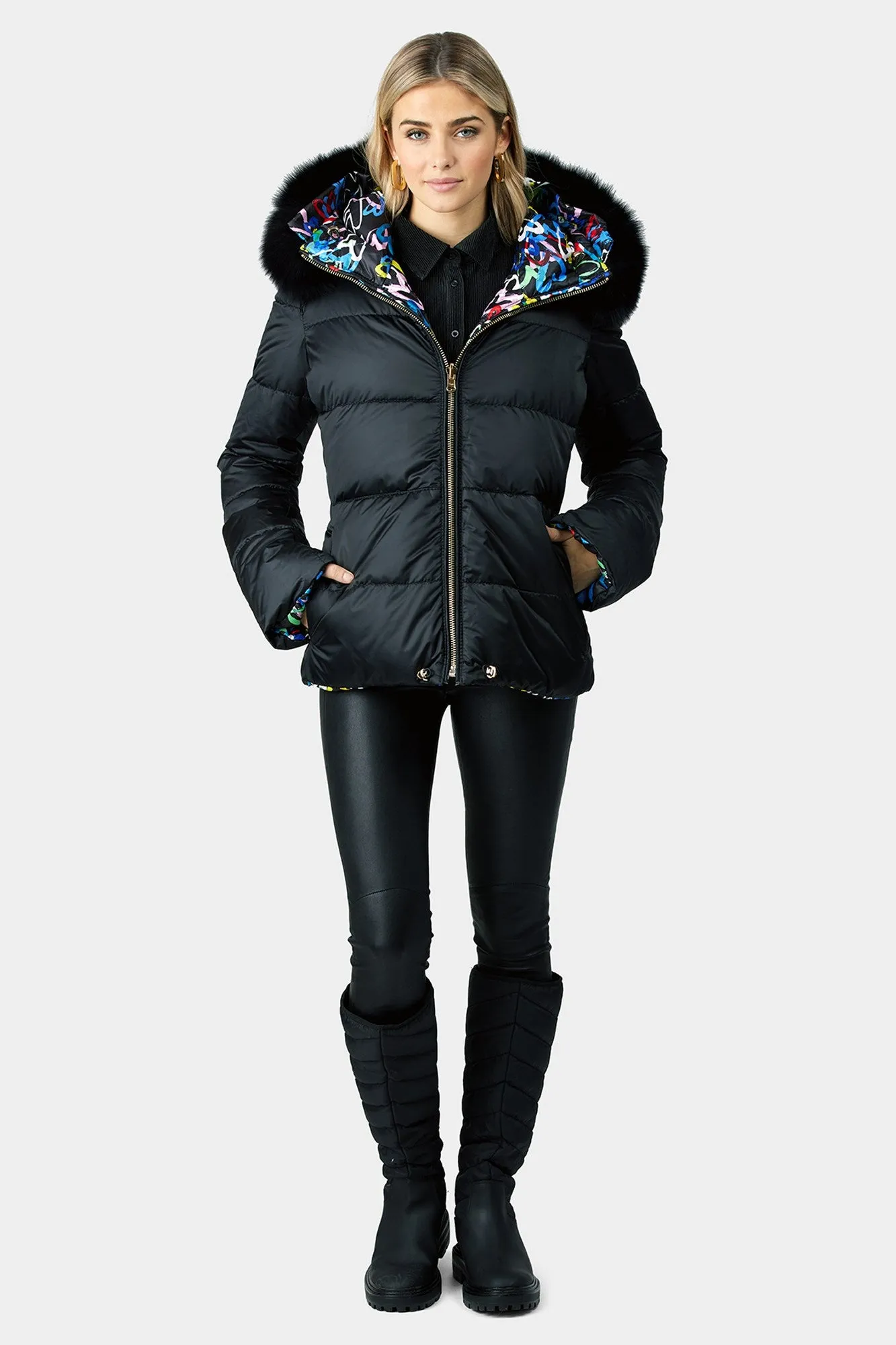 Reversible Après-Ski Jacket with Detachable Fox Hood Trim