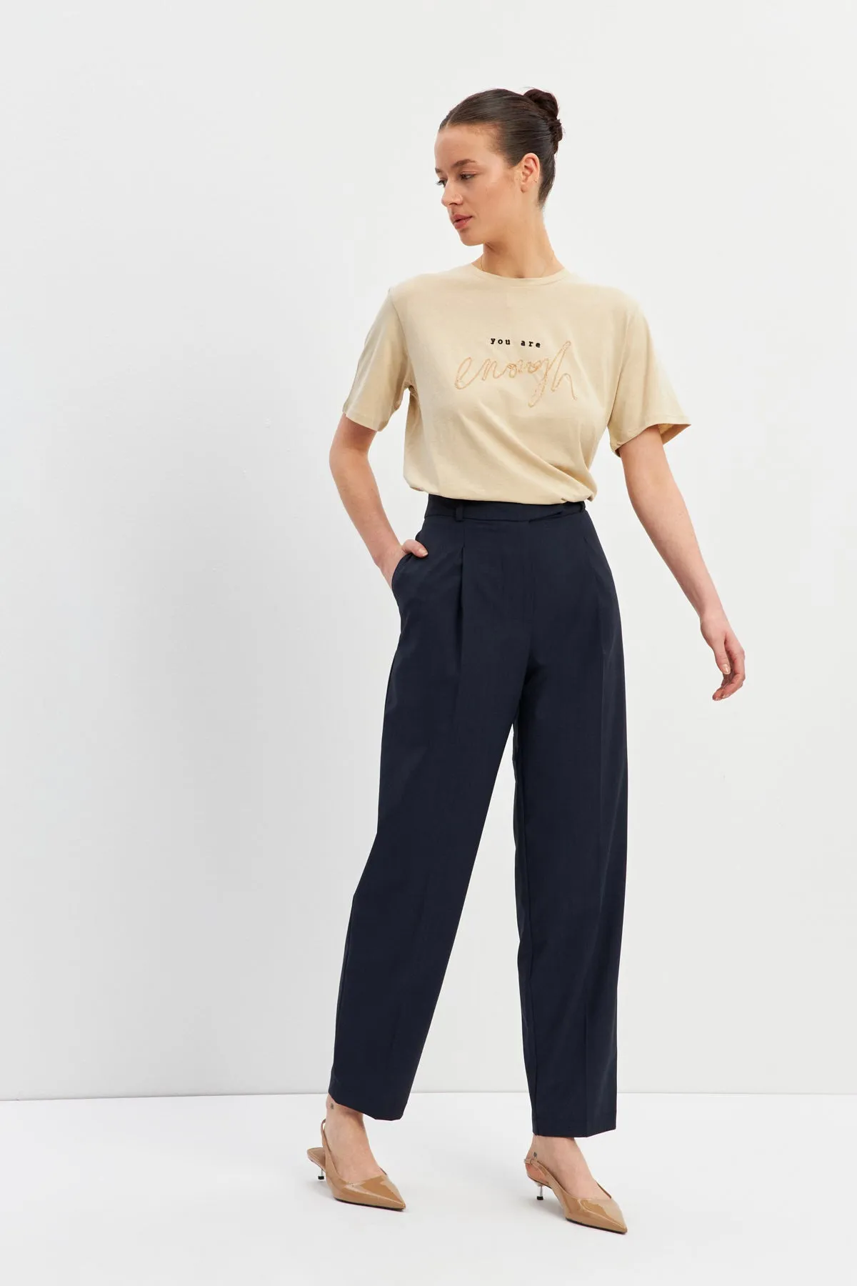 Setre High-Waisted Pleated Slim-Fit Pants Navy