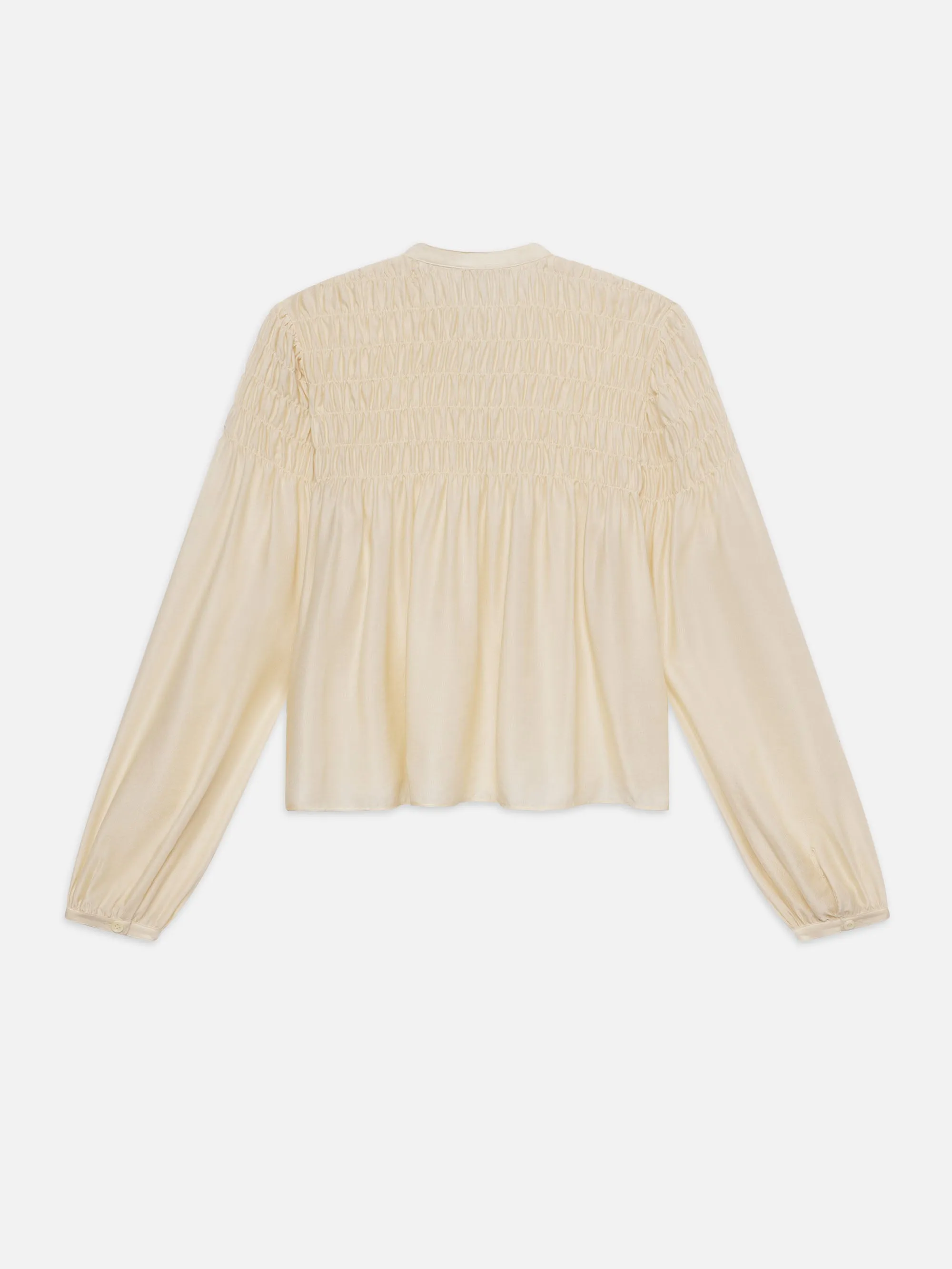 Smocked Collarless Blouse -- Champagne