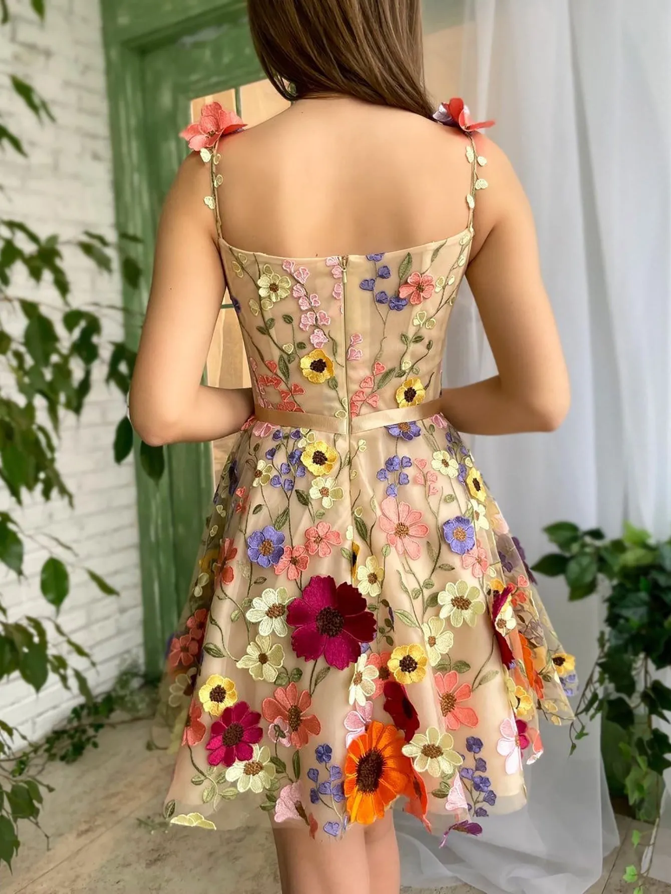 Sophie | A Line Floral Short Homecoming Dress With 3D Flowers