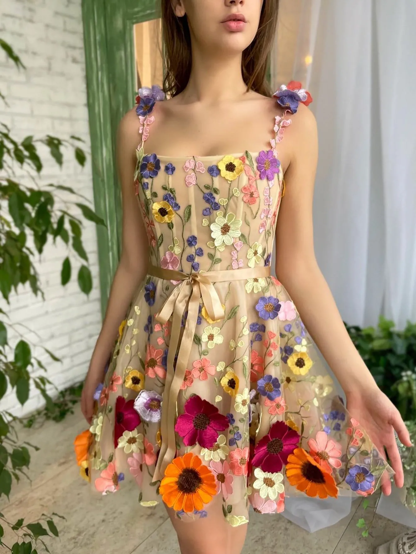 Sophie | A Line Floral Short Homecoming Dress With 3D Flowers