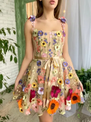 Sophie | A Line Floral Short Homecoming Dress With 3D Flowers