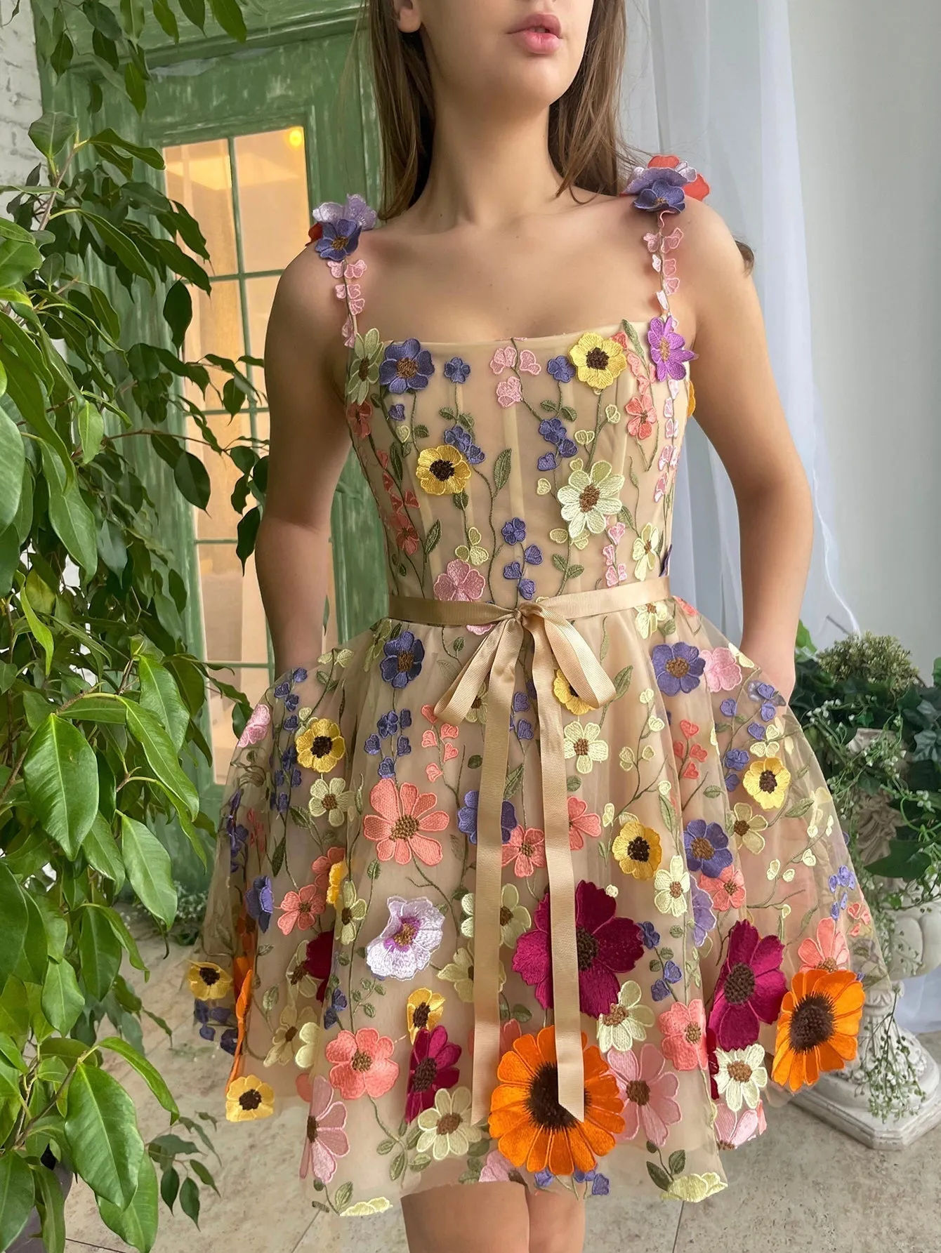 Sophie | A Line Floral Short Homecoming Dress With 3D Flowers