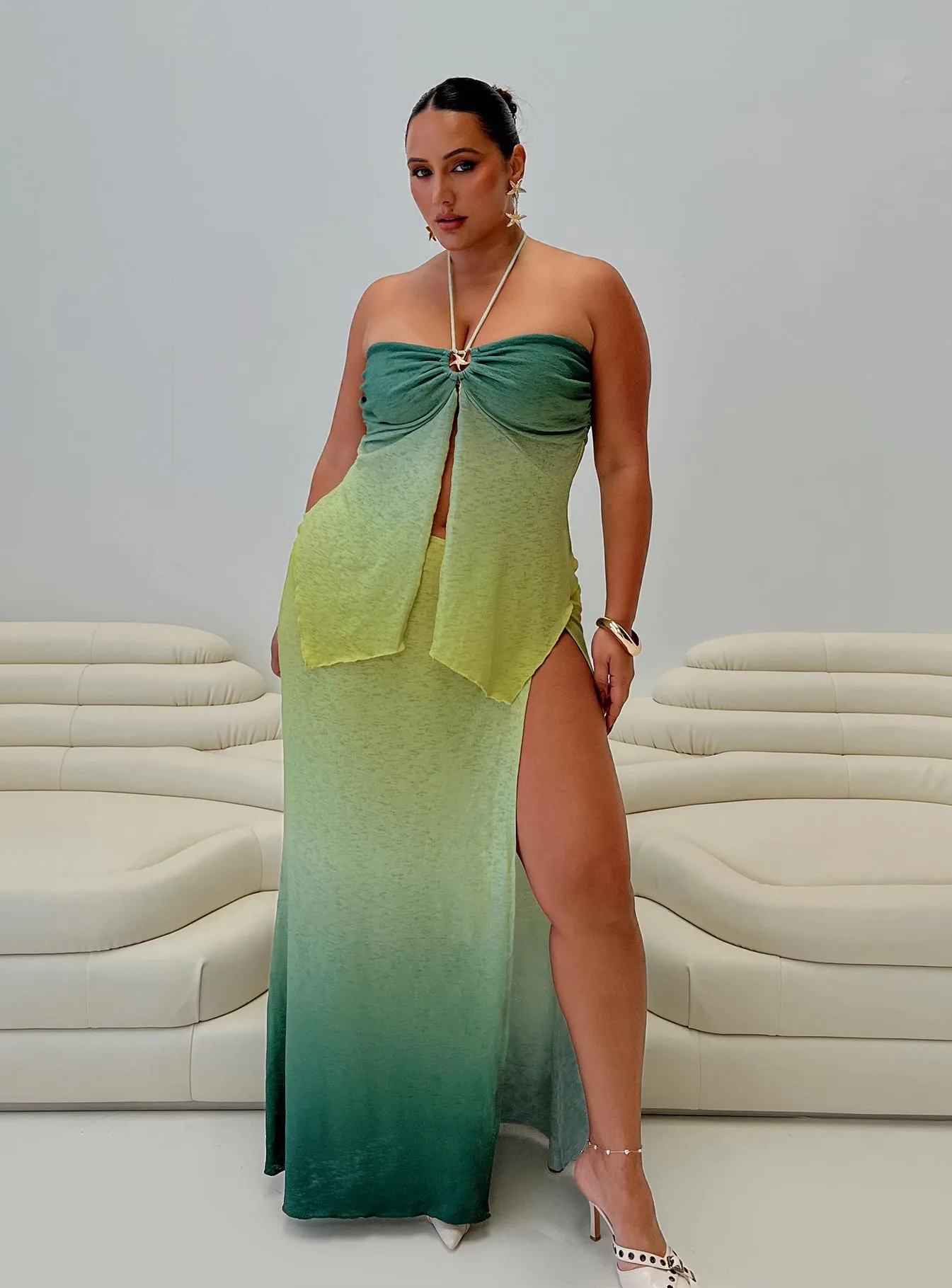 Star Girl Maxi Skirt Green Ombre Curve