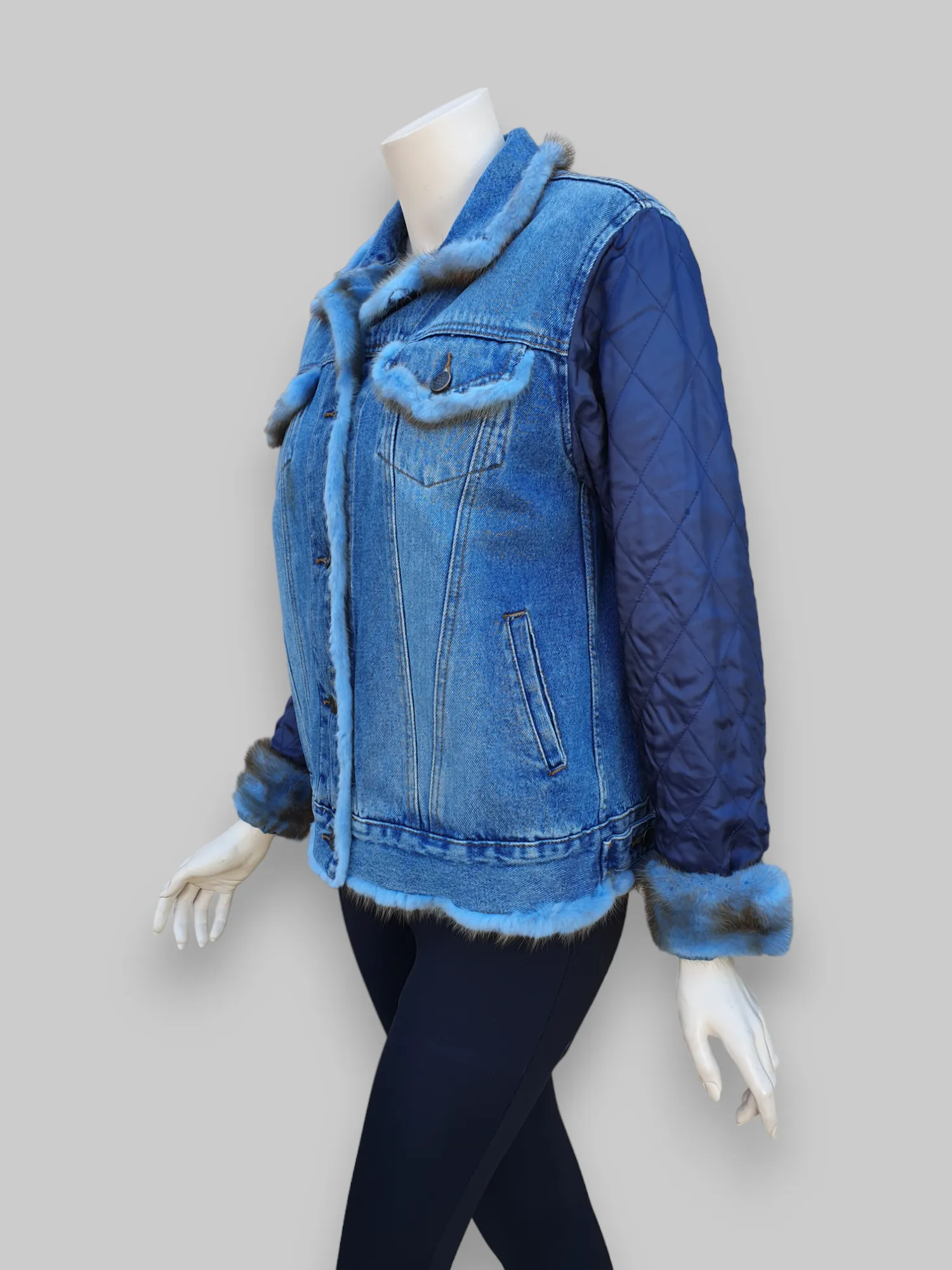 Vintage Denim and Blue-Dyed Mink Lined Jacket -Medium