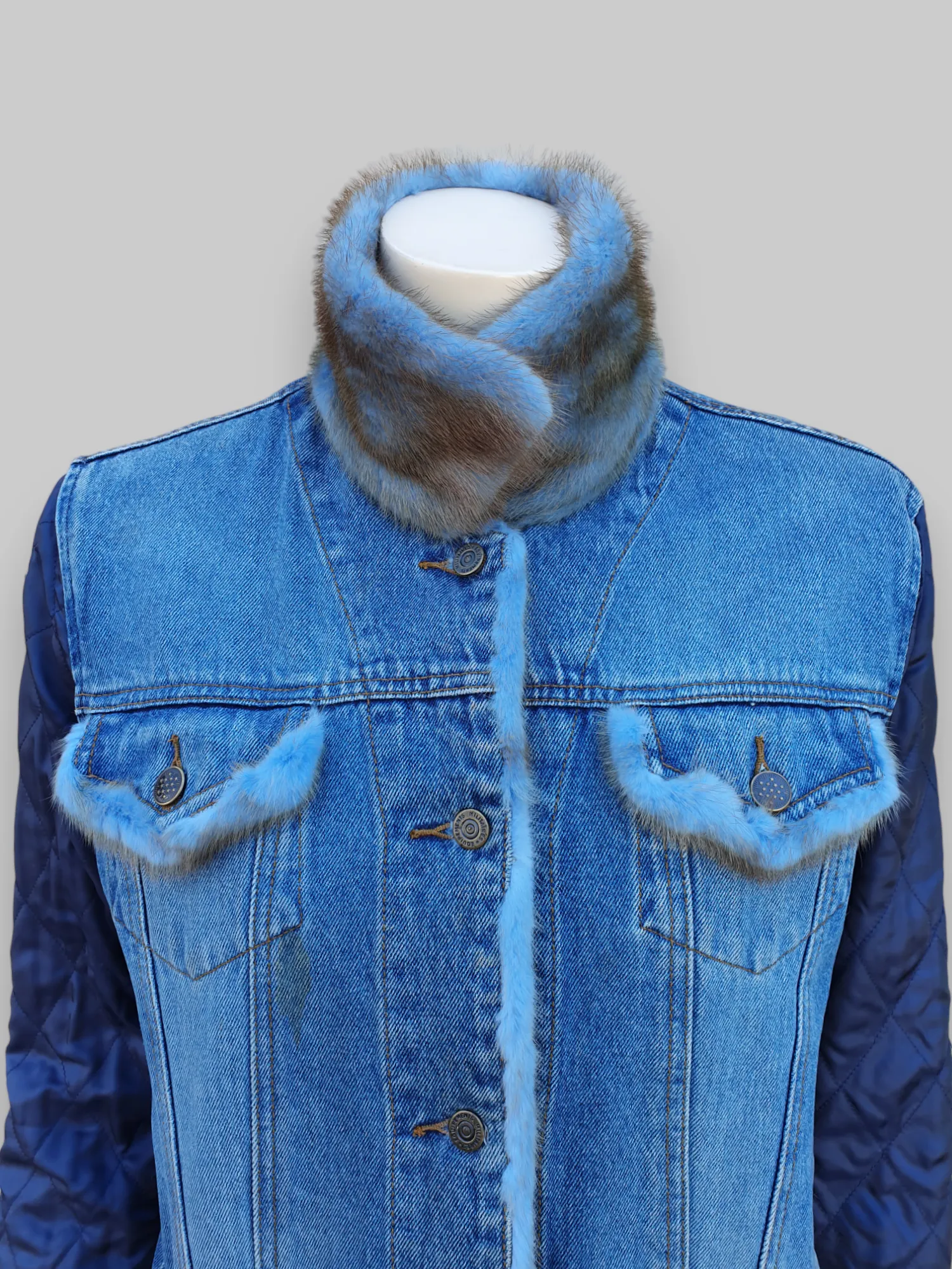 Vintage Denim and Blue-Dyed Mink Lined Jacket -Medium