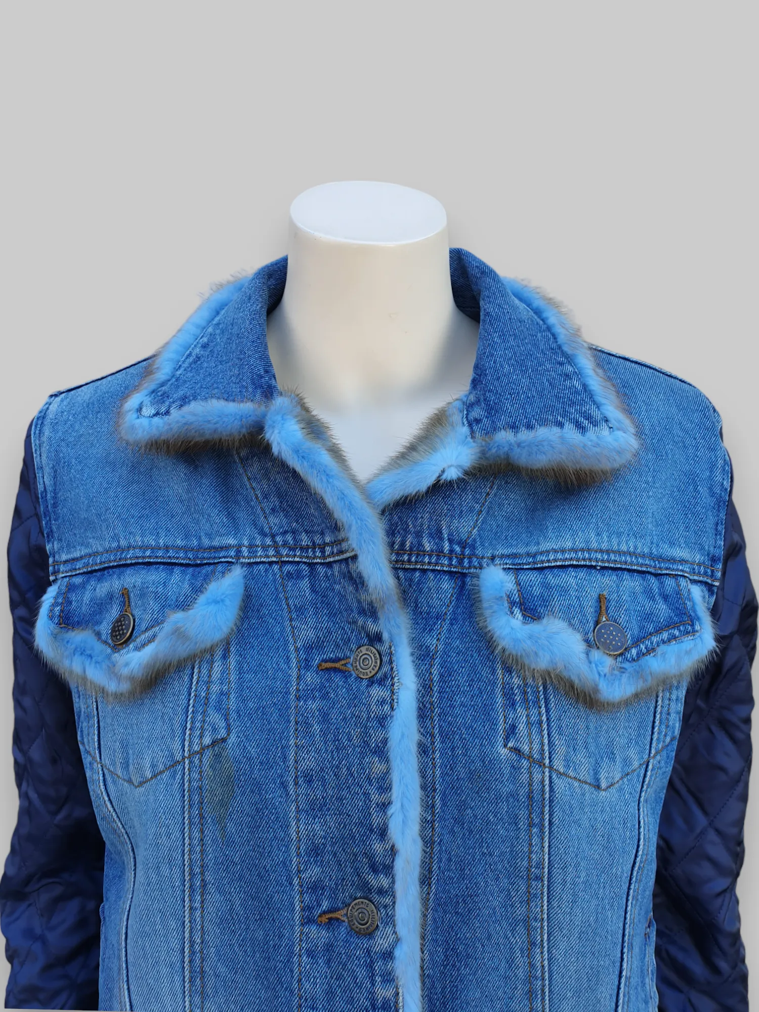 Vintage Denim and Blue-Dyed Mink Lined Jacket -Medium