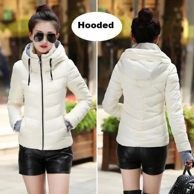 Winter Jacket women Plus Size Womens Parkas Thicken Outerwear solid hooded Coats Short Female Slim Cotton padded basic tops