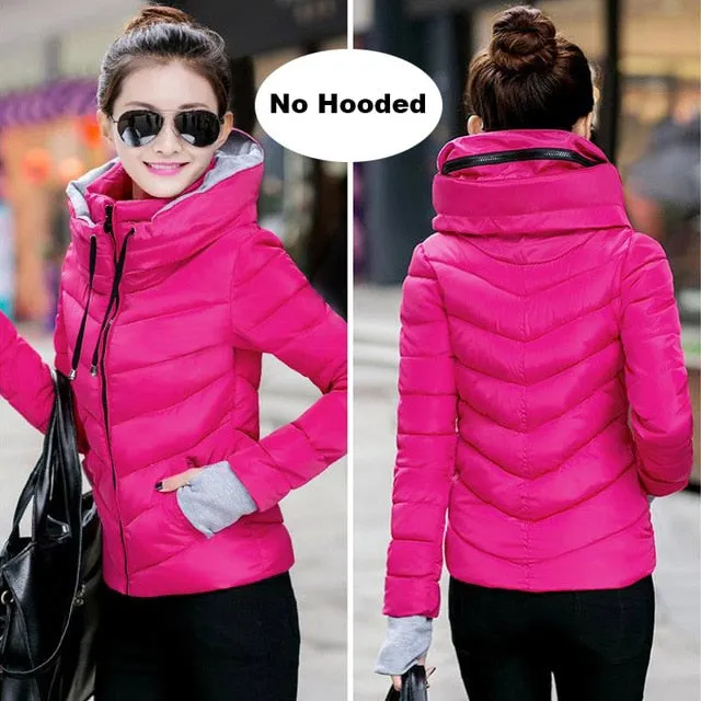 Winter Jacket women Plus Size Womens Parkas Thicken Outerwear solid hooded Coats Short Female Slim Cotton padded basic tops