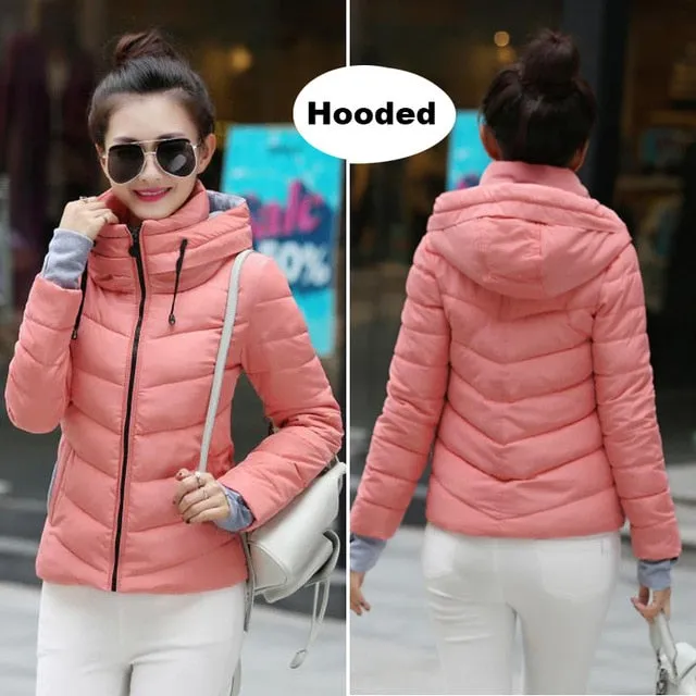 Winter Jacket women Plus Size Womens Parkas Thicken Outerwear solid hooded Coats Short Female Slim Cotton padded basic tops