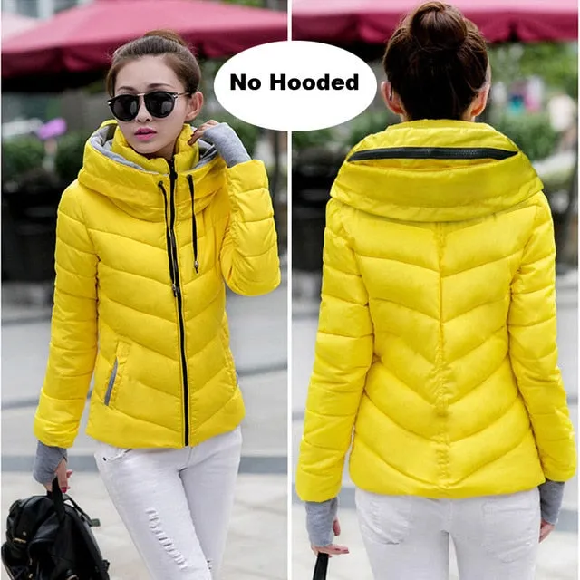 Winter Jacket women Plus Size Womens Parkas Thicken Outerwear solid hooded Coats Short Female Slim Cotton padded basic tops