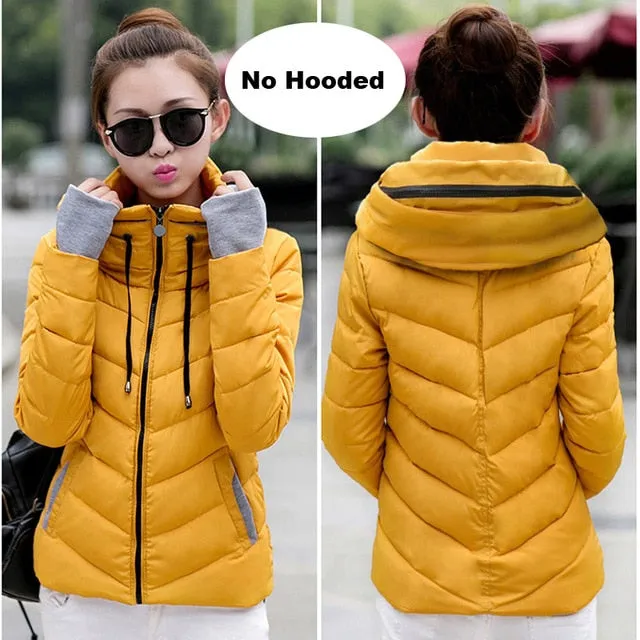 Winter Jacket women Plus Size Womens Parkas Thicken Outerwear solid hooded Coats Short Female Slim Cotton padded basic tops