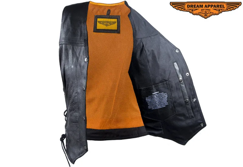 Womens Cowhide Leather Motorcycle Vest With 7 Pockets