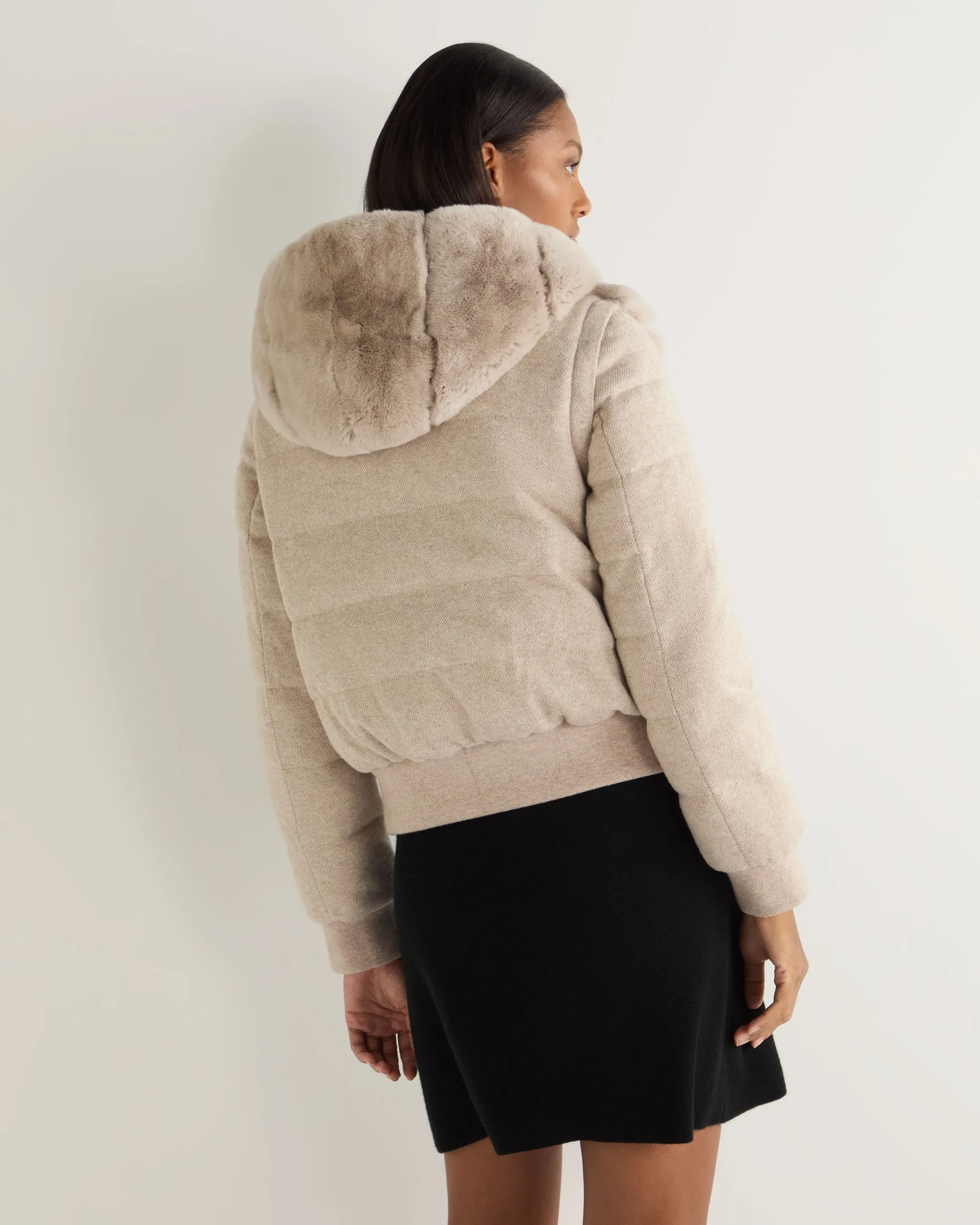 Women's Eva Birdseye Fur Hooded Jacket Ecru White