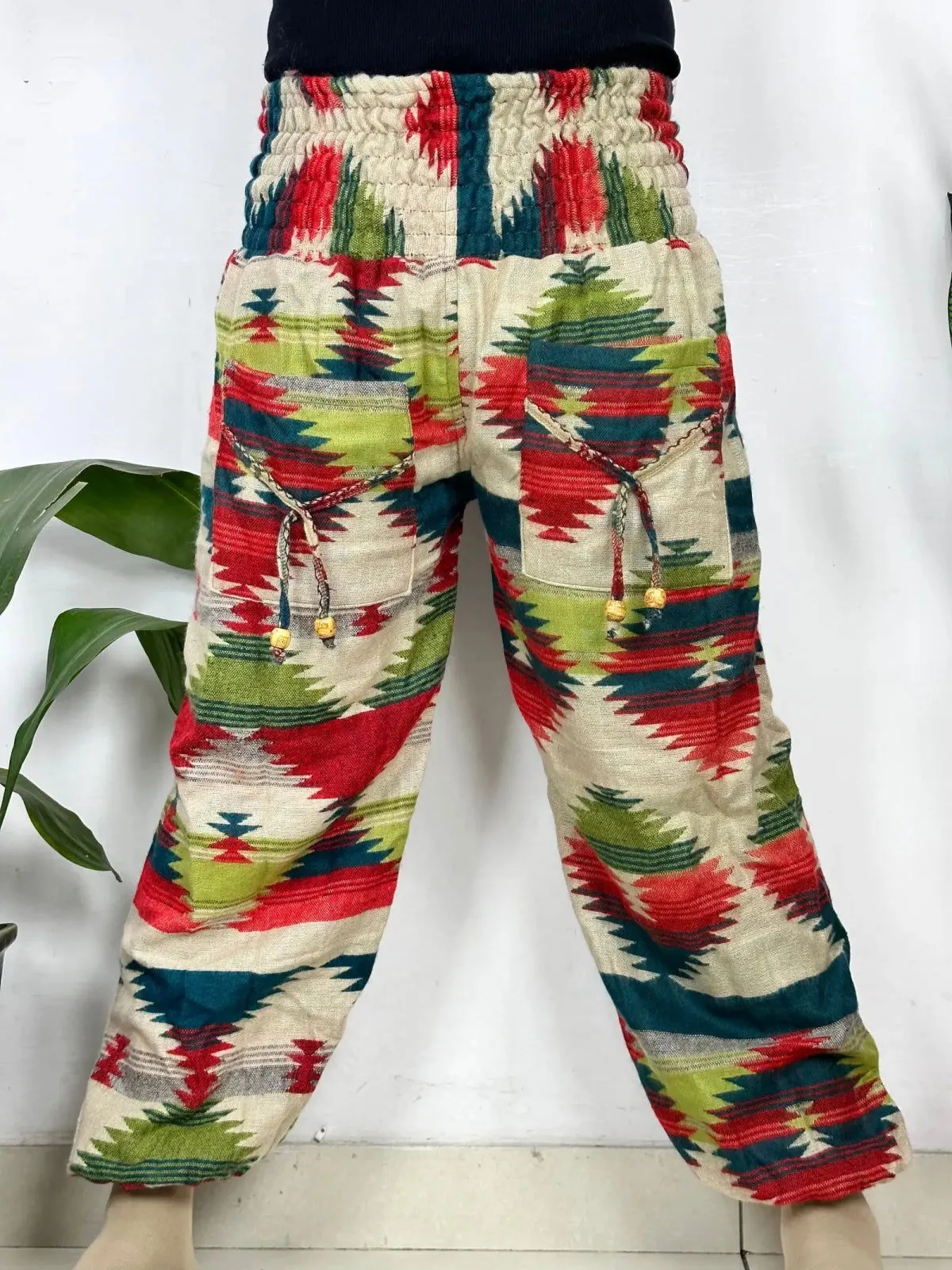 Yak Wool Blend Boho Unisex Hareem Pant Aztec Geometric Non Itchy Warm Panama Hippie Tribal Comfy Hand Stitched Leisure Yoga Loungewear